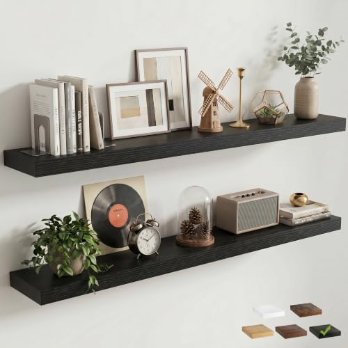 8 inch Deep Floating Shelves for Wall, 55" Wide, Black Finish, 2-Pack | Engineered Wood Wall Shelves with Invisible Brackets for Living Room, Bedroom, Bathroom, Office & Kitchen Storage - color: Black Finish, size: 55"W x 8"D, 2p