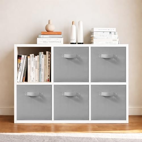 11 Inch Fabric Storage Bins, Storage Cubes, Collapsible Cube Storage Box, Fabric Closet Organizers with Handle for Home, Office, Shelf, Closets, Bedroom, Living Room, Grey, 5 Pack - size: 5 PACK