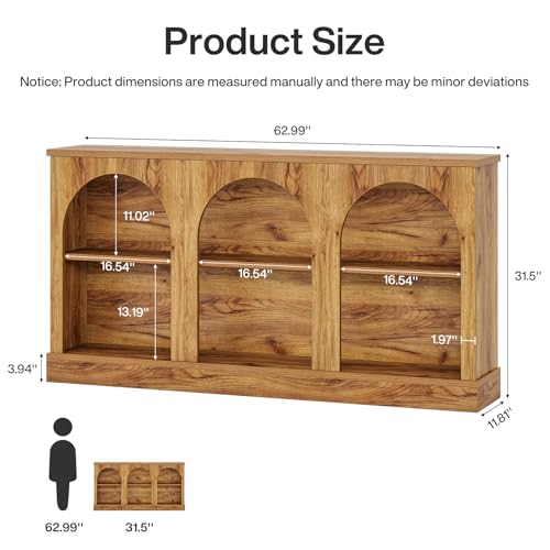Tribesigns Console Table with Storage, 63" Long Arched Entryway Table | 3 Tier Wooden Farmhouse Sofa Table Behind The Couch for Entrance, Hallway, Foyer, Living Room, Natural Wood - color: Natural Wood