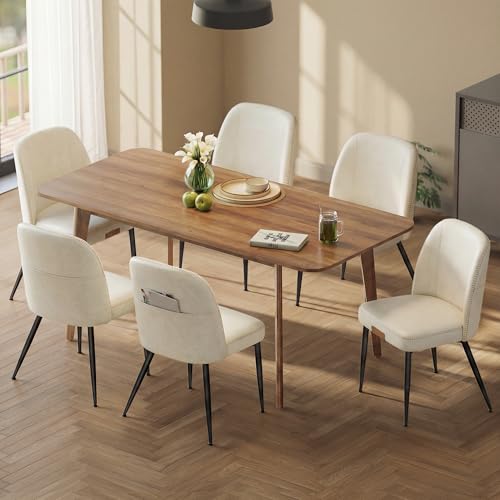 VASAGLE EKHO Collection - Dining Chairs Set of 6, Upholstered Kitchen Chairs, Comfortable Seat, Synthetic Leather with Stitching, Mid-Century Modern, Easy Assembly, with Storage Pocket, Cream White - color: Cream White, size: Set of 6, style: With Storage
