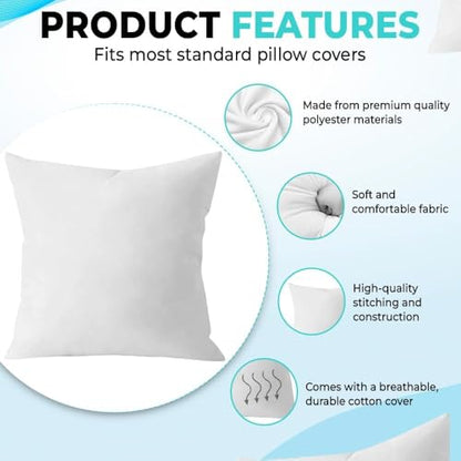 QUBA LINEN Throw Pillow Inserts (1 Piece, White), 18x18 Inches - Premium Cushion Fillers for Sofa, Bed, and Home Décor (18x18 Inch) - size: 18x18 Inch (Pack of 1)