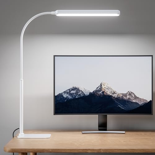 SUPERDANNY Eye-Caring LED Desk Lamp Work Lamp Office Lamp with Base | White, Touch Control, 360° Flexible Gooseneck, 3 Modes Smooth Dimming, Memory Function, Adapter, Metal, for Home Office Dorm - color: White, size: Base Stand