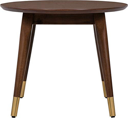 Elle Decor Clemintine Oval Coffee Table, Mid-Century Modern Wood Cocktail Table with Walnut Brown Finish and Brass-Capped Legs for Living Room