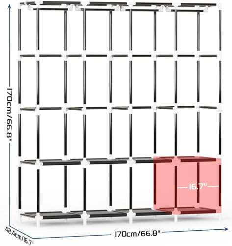 Mavivegue Portable Closet Wardrobe, Clothes Organizer with 4 Hanging Rods, Non-Woven Fabric Cover, Large Capacity Storage for Bedroom and Living Room,Gray, 67" W x 17" D x 67" H - color: Grey, size: 67"W x 17"D x 67"H