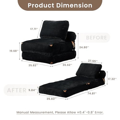 ovios Folding Sofa Bed, Foldable Sleeper Chair Floor Futon, Comfy Portable Convertible Fold Out Lounge Chairs for Living Room Bedroom, Black - color: Black