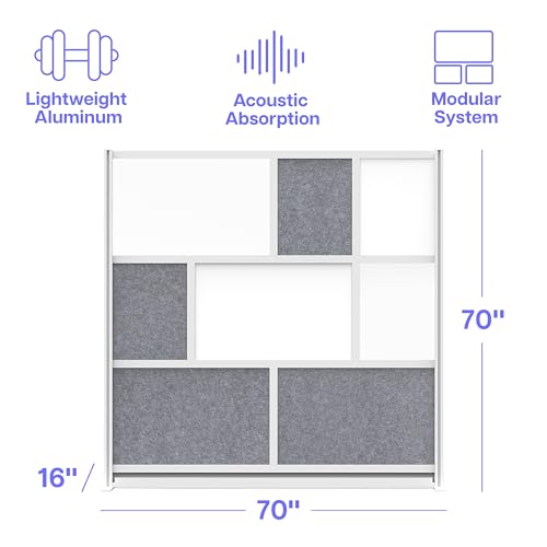 Room Divider for Office Privacy – Modular Freestanding Partition with Whiteboard, PET Acoustic Panel, and Frosted Acrylic, Workflow Multi-Functional Wall, Gray Frame, Easy Assembly (70” x 70”) - size: 70" x 70"