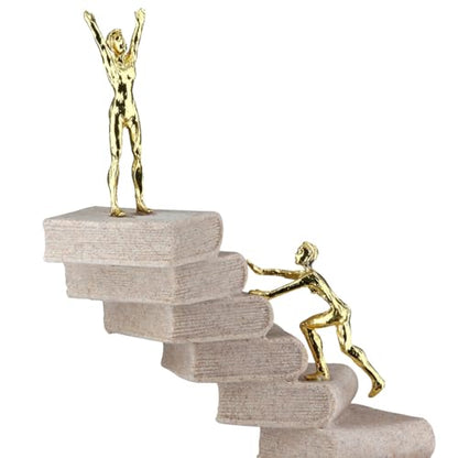 GILDE Path of Knowledge Resin Sculpture Cream Metallic Stone Look Book and Person Shape 30cm High 15cm Wide 10cm Deep - color: Cream, size: 4