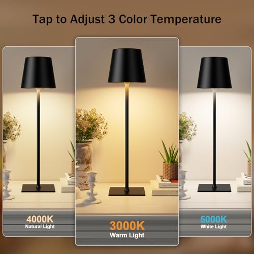 Kakanuo Black Cordless Rechargeable Table Lamp, 4 Pack Portable Desk Lamp with 5000mAh Battery, Touch Control Stepless Dimming, Wireless Night Light for Dining, Outdoor Camping, Coffee Shop - color: Black- 1, size: 4 Pack