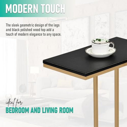 Kings Brand C Table for Sofa, Bed & Living Room, Gold Metal End Table | Space-Saving C-Shaped Design Slides Under Sofas, Beds & Chairs to Keep Drinks, Laptops & Everyday Essentials Nearby