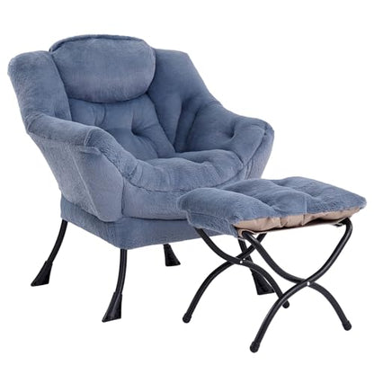Modern Lazy Chair with Ottoman Lounge Accent Reading Chair for Living Room | Foldable Footstool,Removable Cover,Soft Padded Seat & Backrest,Upholstered Comfy Chair for Bedroom,Dorm,Office,Small Space - color: Plush Light Blue