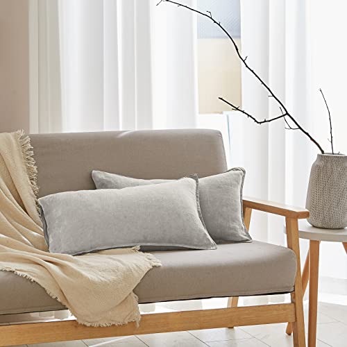 Simple&Opulence 100% Linen Lumbar Pillow Cover 12 x 20 Inches Set of 2 Rectangular Decorative Throw Cushion Cover for Couch Sofa Bed Living Room Office Soft Breathable Farmhouse - Light Grey - color: Lumbar - Light Grey, size: 20" x 12" (Pack of 2)
