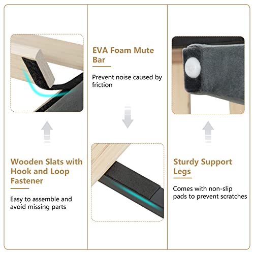 Upholstered Queen Bed Frame w/Wood Slats & Noise-Free EVA Foam | Velvet Mattress Foundation, Button Tufted Wingback Headboard, No Box Spring Needed, Low Platform Bed Frame - size: Queen (U.S. Standard)