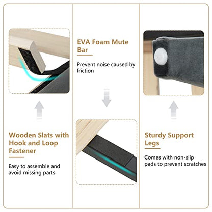 Upholstered Queen Bed Frame w/Wood Slats & Noise-Free EVA Foam | Velvet Mattress Foundation, Button Tufted Wingback Headboard, No Box Spring Needed, Low Platform Bed Frame - size: Queen (U.S. Standard)