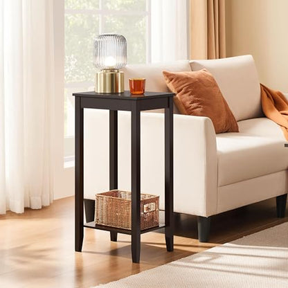 Topeakmart Tall Narrow Side Table, 2-Tier Espresso Nightstand with Storage | Sturdy MDF and Pinewood End Table, Extra Tall and Slim for a Small Bedroom or Living Room, With Shelf and Easy Assembly