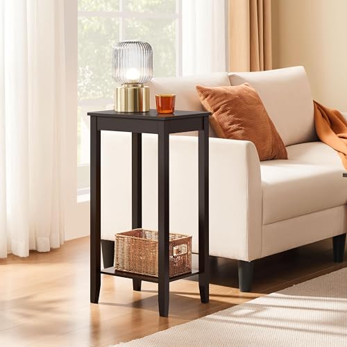 Topeakmart Tall Narrow Side Table, 2-Tier Espresso Nightstand with Storage | Sturdy MDF and Pinewood End Table, Extra Tall and Slim for a Small Bedroom or Living Room, With Shelf and Easy Assembly