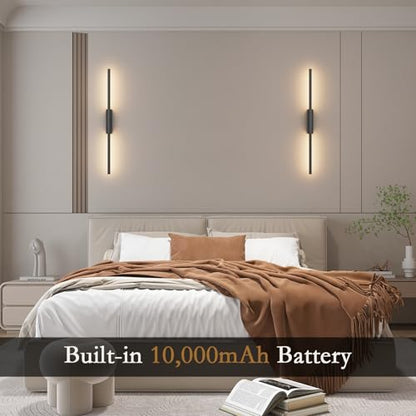 23.6In Battery Operated Wall Sconces Set of Two,10000mAh Rechargeable Sconce 3 Colors Dimmable Wireless Sconces for Living Room - size: 23.6Inch