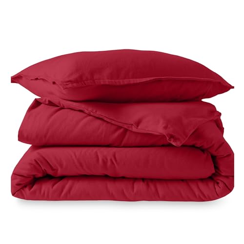 Bare Home Flannel Duvet Cover Set (Twin/Twin XL, Red) | 100% Cotton, Velvety Soft, Heavyweight, Premium Flannel, Double Brushed, Includes Sham Pillow Cover - color: 10 - Red (No Comforter), size: Twin/Twin XL