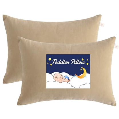 NTBAY Toddler Pillows, Set of 2, 13"x18", Light Taupe | Soft Microfiber Toddler Pillows with Down-Alternative Fill, 2 Pack 13 x 18 Inch Pillows for Beds, Daycare, and Travel - color: Light Taupe, size: 13"x18"