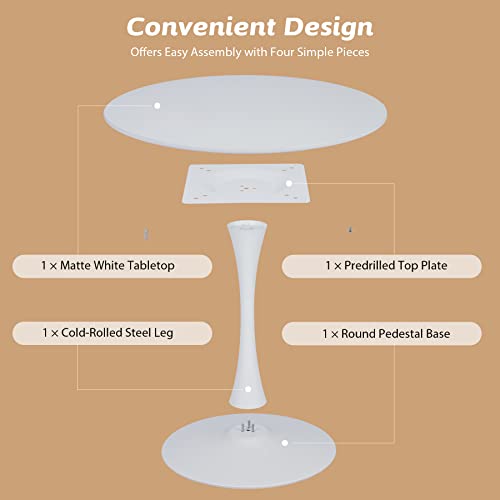 VONLUCE Round Dining Table, 36 Inch Tulip Table with MDF Top and Steel Base, Small Pedestal Table for Dining Room Kitchen Living Room More, Modern Bistro Table Kitchen Table with 220lb Capacity, White - color: 36'' White Round