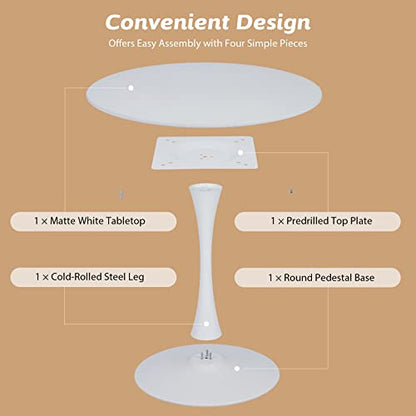 VONLUCE Round Dining Table, 36 Inch Tulip Table with MDF Top and Steel Base, Small Pedestal Table for Dining Room Kitchen Living Room More, Modern Bistro Table Kitchen Table with 220lb Capacity, White - color: 36'' White Round