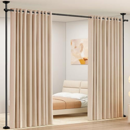 SUNALLY Room Divider Curtain Rod, No Drilling Room Separator for Space Partition Adjustable 4-10ft(H) 28-70inch(W) Heavy Duty Temporary Wall Divider Floor to Ceiling Tension Rod, Black | No Drilling Temporary Wall Divider for Space Partition,Adjustable He