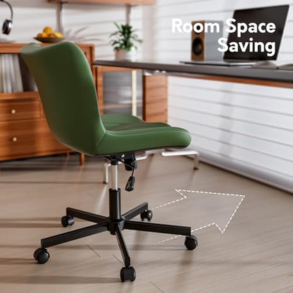 Armless Desk Chair, Morden Home Office Chair no Arms, Adjustable Height & Rocking Computer Chair, PU Leather Vanity Chair, Ergonomic Seat Soft Padded Desk Chairs for Home Small Space, Green - color: Olive Green