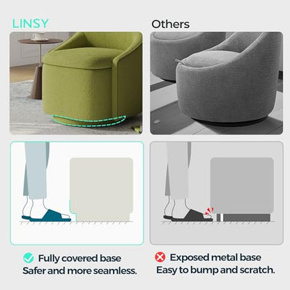 LINSY Swivel Accent Chair with Storage Comfy Chenille Barrel Chairs, Small 360 Swivel Modern Armchair for Living Room Bedroom, Boucle Reading Chair for Study Room (Green) - color: Green