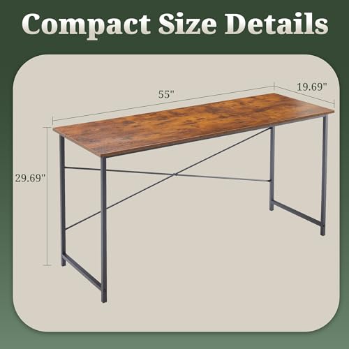 55 Inch Computer Desk, Writing Desk for Home Office Study Workspace | 265 lb Capacity, Reinforced X-Frame, Waterproof MDF Top, Scratch-Resistant Surface, Easy Assembly, Brown - color: Brown, size: 55 Inch