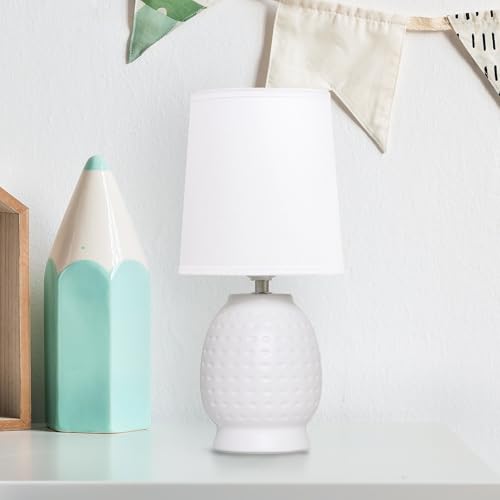Simple Designs LT1161-OFF 12.5" Chic Glow Petite Dimpled Ceramic Table Lamp, for Bedroom, Office, Living Room, Stylish Spaces, Off White - color: Off-White
