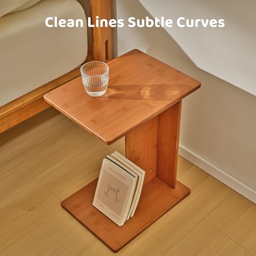 RECCI Solid Bamboo C-Shaped End Table Set of 2 for Couch and Sofa, Sustainable Mid-Century Modern Wood Side Table for Living Room or Bedroom, Easy Assembly C Table Nightstand (Walnut) - color: Walnut
