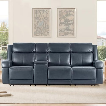 Watson & Whitely Wall Hugger Power Reclining Sofa with Console, Navy Blue | Genuine Leather Recliner Sofa, Power Headrests, Center Storage Console, Cup Holders, 3-Seater Couch, Living Room & RV - color: Navy Blue, style: 3 Seater Sofa (with console)