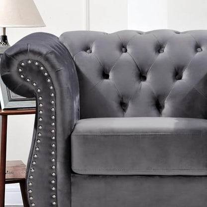 GDFStudio 40.6" Modern Velvet Accent Chair, Chesterfield Upholstered Lounge Chair with Rolled Arms, Comfy Single Sofa Chair with Button Tufted Back & Wood Tapered Legs for Living Room Bedroom, Gray - color: Grey, size: 1 Seat