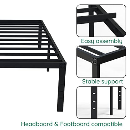 DiaOutro Twin XL Bed Frame 18 Inch Tall with High Storage, Black | Steel Slats Platform No Box Spring Needed Mattress Foundation, Easy Assembly, Noise Free - size: Twin XL, style: 18 Inch (Black)