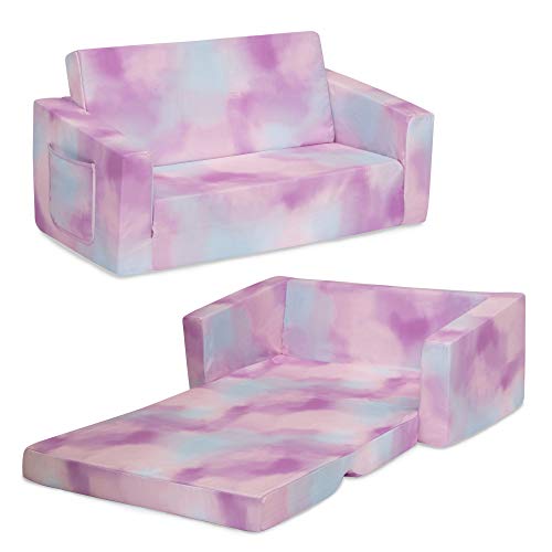Delta Children Cozee 2-in-1 Sofa, 2-Seater Convertible Toddler Couch Sleeper, Wide 2-in-1 Flip Open Foam Chair for Playroom, Pet-Friendly, Bed Lounger, Comfy Play Sleeping Lounge Chair, Pink Tie Dye - color: Pink Tie Dye