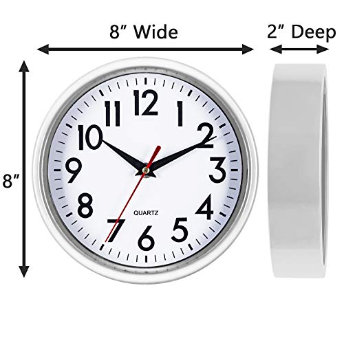 Bernhard Products White Wall Clock 8 Inch Retro Kitchen Silent Non-Ticking Quality Quartz Battery Operated Clock for Home/Office/Classroom/Bathroom/Nursery Room Easy to Read - color: White