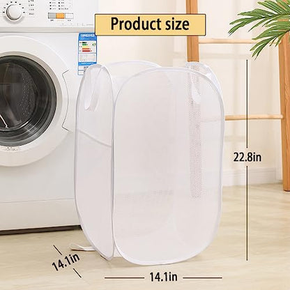 Collapsible Mesh Laundry Basket，Pop Up Laundry Hamper-Easy Storage, Ideal for Home and Travel Use (2 white)