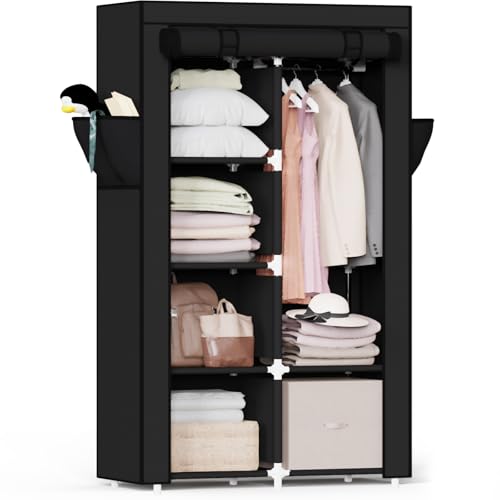 Mavivegue Portable Closet,Wardrobe Closet,Wardrobe,Portable Closets | for Hanging Clothes,for Bedroom and Living Room, Black, 2 Rows, 34"W x 18"D x 64"H - color: Black, size: 34"W x 18"D x 64"H