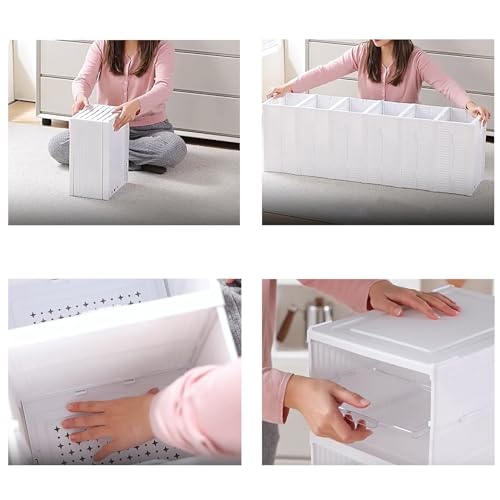 Nicunom Foldable Shoe Rack Organizer, 6-Tier Shoe Storage Box Collapsible Plastic Shoe Shelf Clear Shoe Boxes with Doors, Stackable Shoe Storage Bins Shoe Organizer for Entryway Closet