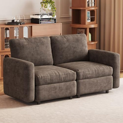 Guyii 63.38" Loveseat Sofa, Extra-Large Dark Brown 2-Piece Twin Sofa Set, 2-Seater Modular Sectional Sofa, Modern Convertible Sectional Couch for Living Room, Bedroom, Home - color: Dark Brown, size: 2 Seat Sofa (No Ottoman)