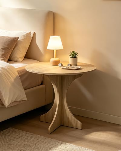 24In Walnut Round Side Table, Modern Minimalist Accent End Table with Curved Tripod Base, Compact Large Round Sofa Side Table, Easy Assembly Coffee Table for Living Room Bedroom Balcony - color: 24in-walnut