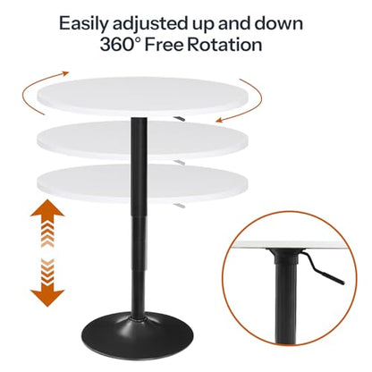HOOBRO Bar Table, Height-Adjustable Round Pub Table 27-35.4 Inches with Sturdy Base, Modern Style, Easy to Assemble, Suitable for Small Space, White BW58BT01G1 - color: White