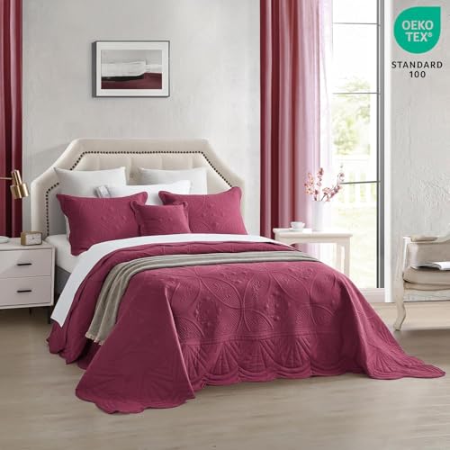 DaisyHuang Bedspread - Full Size Bedding Cover - Modern & Contemporary Coverlet Set, Real Stitching, Reversible, Lightweight, 5 Piece, Burgundy - color: Burgundy, size: Full(96"x110")