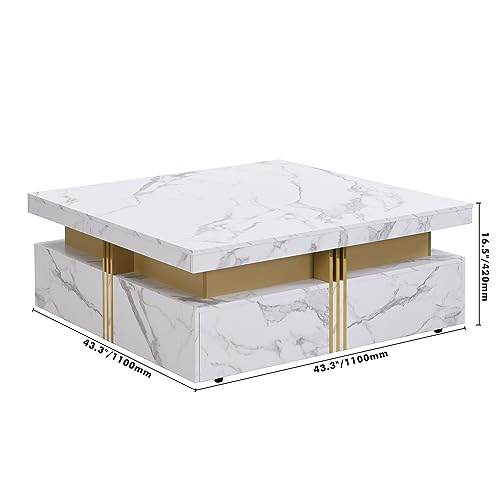 Modern White Square Storage Coffee Table with 4 Drawers for Living Room - color: White1
