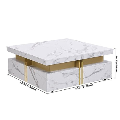 Modern White Square Storage Coffee Table with 4 Drawers for Living Room - color: White1
