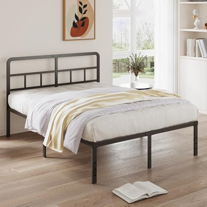 DiaOutro 16 Inch Full Size Metal Bed Frame with Headboard, Black | Heavy Duty Bed For Kids Adults, Steel Slat Supports No Box Spring Needed, Easy Assembly, Noise Free - size: Full, style: 16 Inch