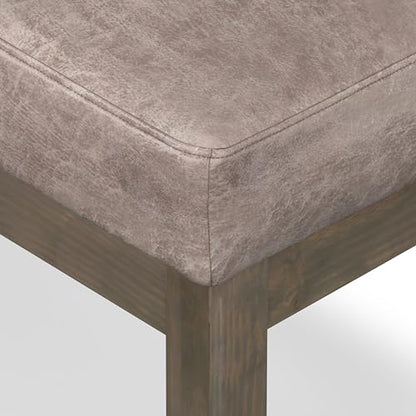 SIMPLIHOME Milltown 27" Wide Tweed Rectangle Ottoman in Ebony | Distressed grey taupe, contemporary ottoman with a cushioned seat for bedroom seating; footstool, footrest or bench. - color: Distressed Grey Taupe, style: Small Ottoman Bench
