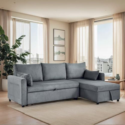 Sleeper Sofa Bed with Adjustable Backrest & Side Pockets, Gray | Adjustable Backrest & Side Pockets,Pull Out Sofa,Comfortable Fabric - color: C-gray-nr