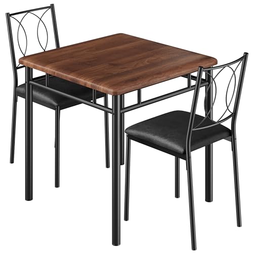 IDEALHOUSE Space-Saving Dining Table Set for 2, 3-Piece Farmhouse Wood | Table & Upholstered Chairs – Easy to Clean, Compact Apartment Furniture – Ideal for Small Spaces – Walnut Color - color: Walnut