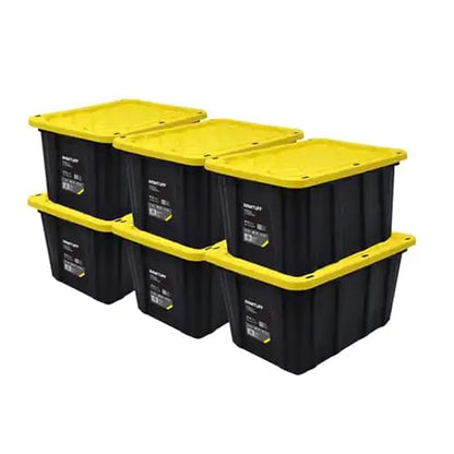 Heavy Duty Stackable Storage Container with Lid, 27 Gallon, 6-Pack | Weather-Resistant Organization Tote with Snap-Tight Lid, for Garage, Basement, Attic, Shed, Closet & Moving - size: 6 Pcs