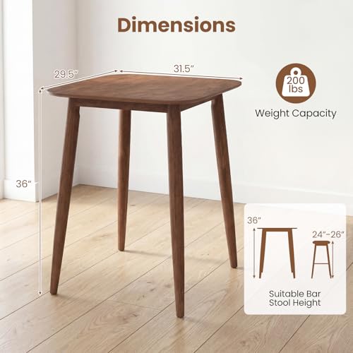 COSTWAY 36 Inch Counter Height Dining Table | Solid Rubber Wood Farmhouse Kitchen Table with Sturdy Pedestal Base, Walnut Finish